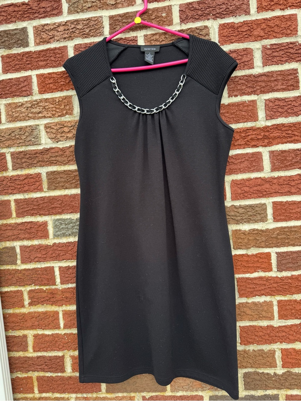 Spense Black Sleeveless Mini Dress with Silver Chain